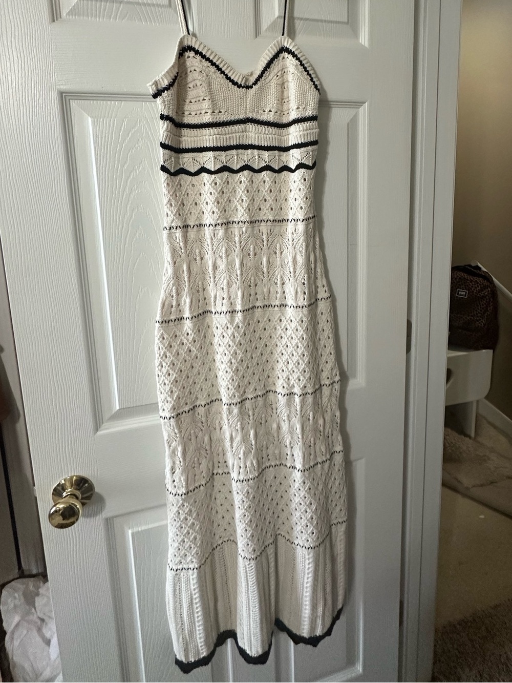 Olive & Oak Cream Crochet Maxi Dress with Black Trim